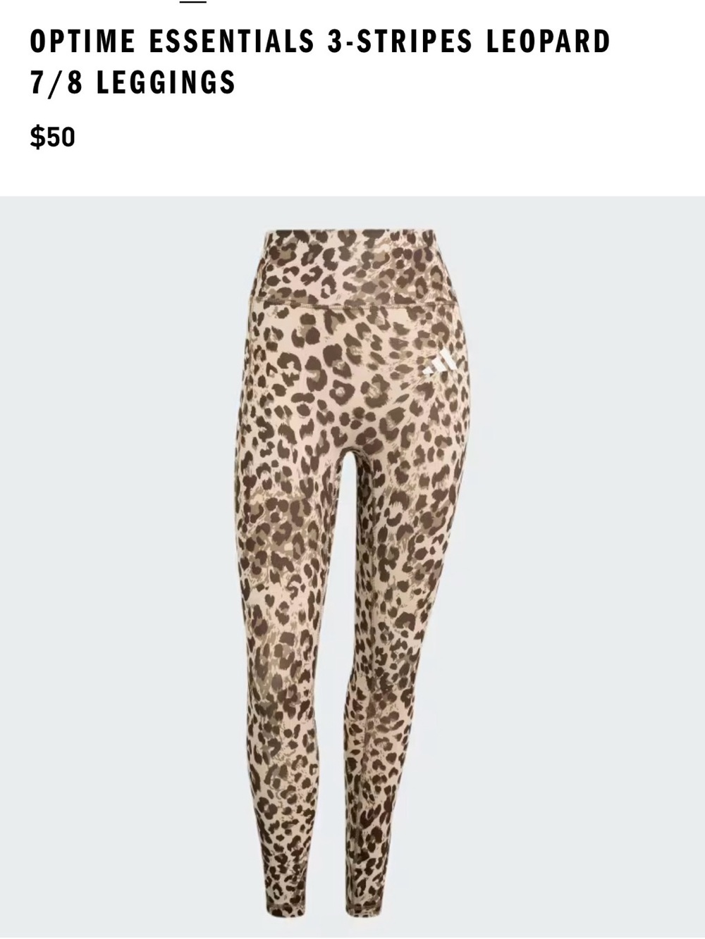 Adidas Optime Essentials 3 Stripes Leopard Print 7/8 Leggings in Beige and Brown